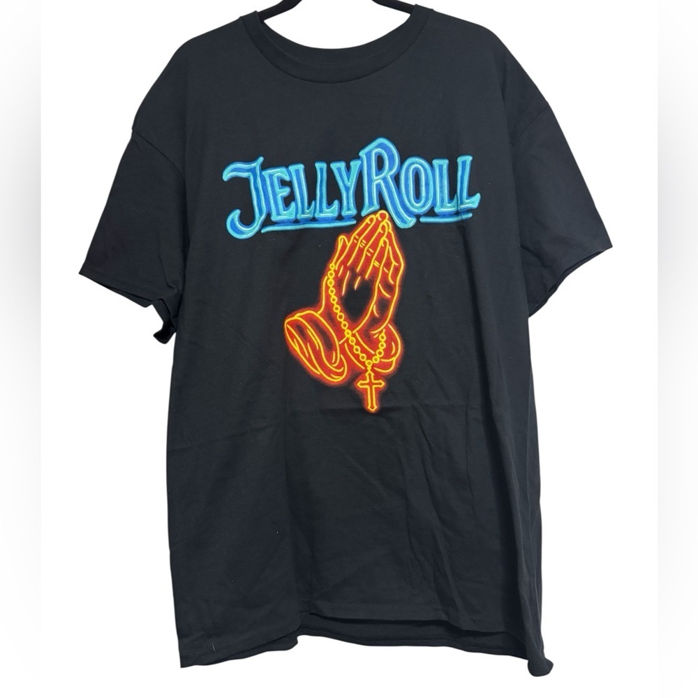 Jelly Roll "Praying Neon"  Official Artist Merch Unisex Black Crew Neck Tee XL